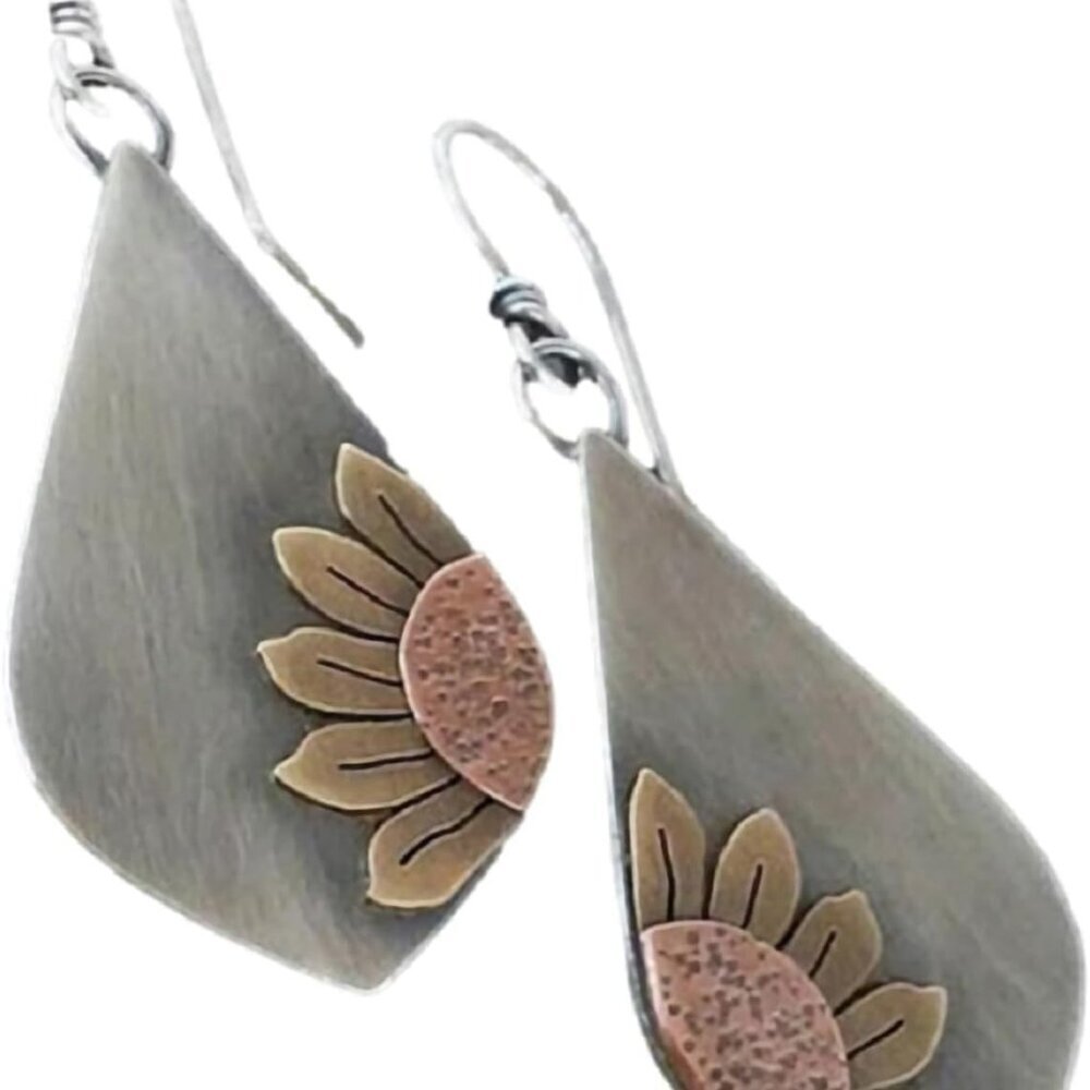 Boho Earrings, Statement Earrings, Teardrop Sunflower Earrings, Dangle E…